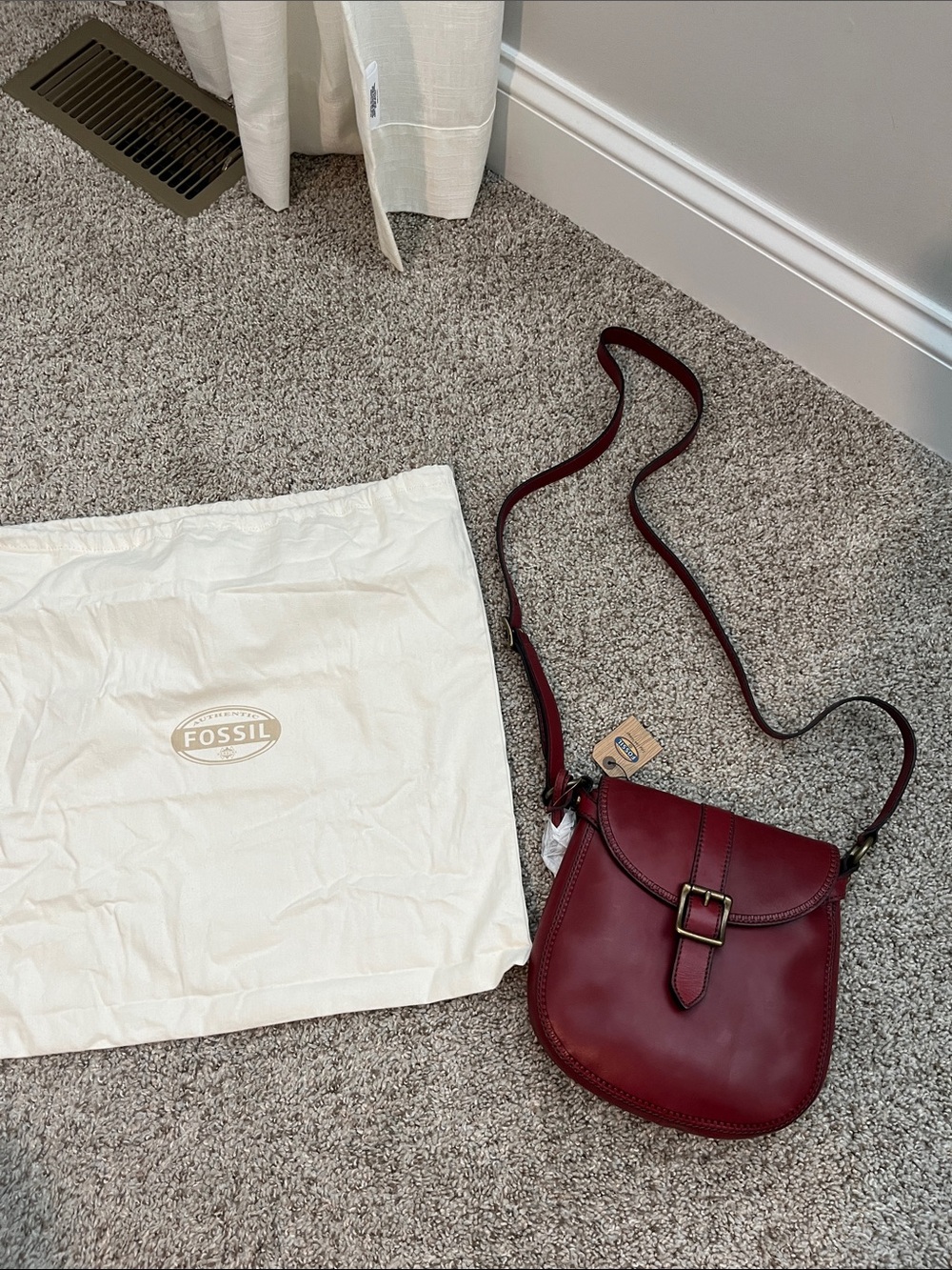 Fossil Burgundy Leather Crossbody Saddle Purse